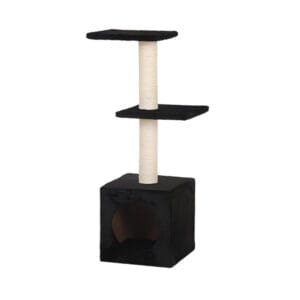Double-layer platform single-post cat tree with cave