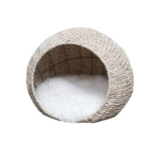 Handwoven Rattan Cat Bed with Removable Plush Mat