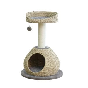 Hand-woven sea grass cat tree (with cat cave + sisal scratching post)