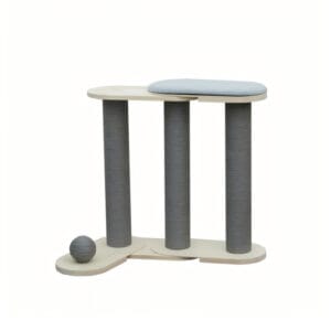 Modern three-post cat scratcher table (with plush lounge + sisal ball toy)