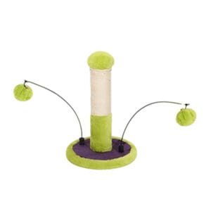Interactive cat scratcher (with double hanging plush ball toys)